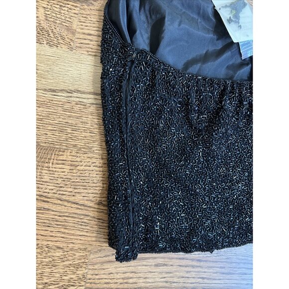 VTG Hugo Buscati Womens Black 100% Silk Beaded Halter Top Size 12 Holiday Y2K - Picture 5 of 10